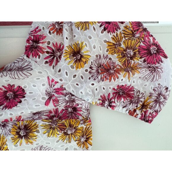 Wayf Somerset Puff Sleeve Daisy Floral Print Eyelet Mini Dress XS NWT - Picture 5 of 12